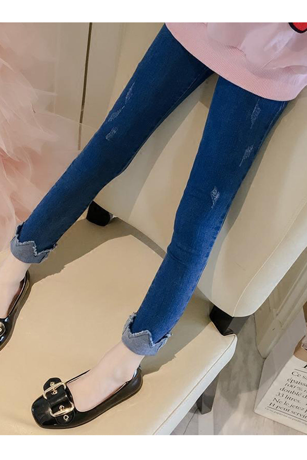 Kids Girls Shredded Style Slim Fit Stretchable Jeans