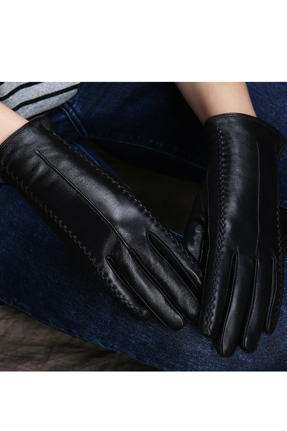 Women Simple Solid Pattern Cozy PU Leather Gloves