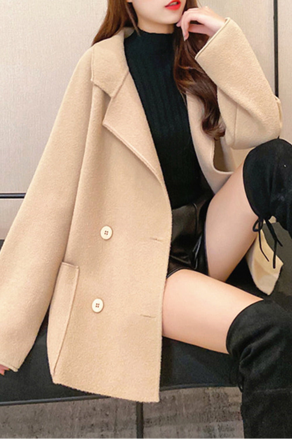 Women Stylish Collar Neck Solid Colored Long Sleeve Trendy Cardigan