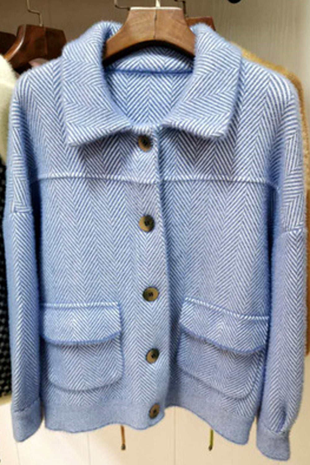 Women Stylish Collar Neck Solid Colored Long Sleeve Trendy Cardigan