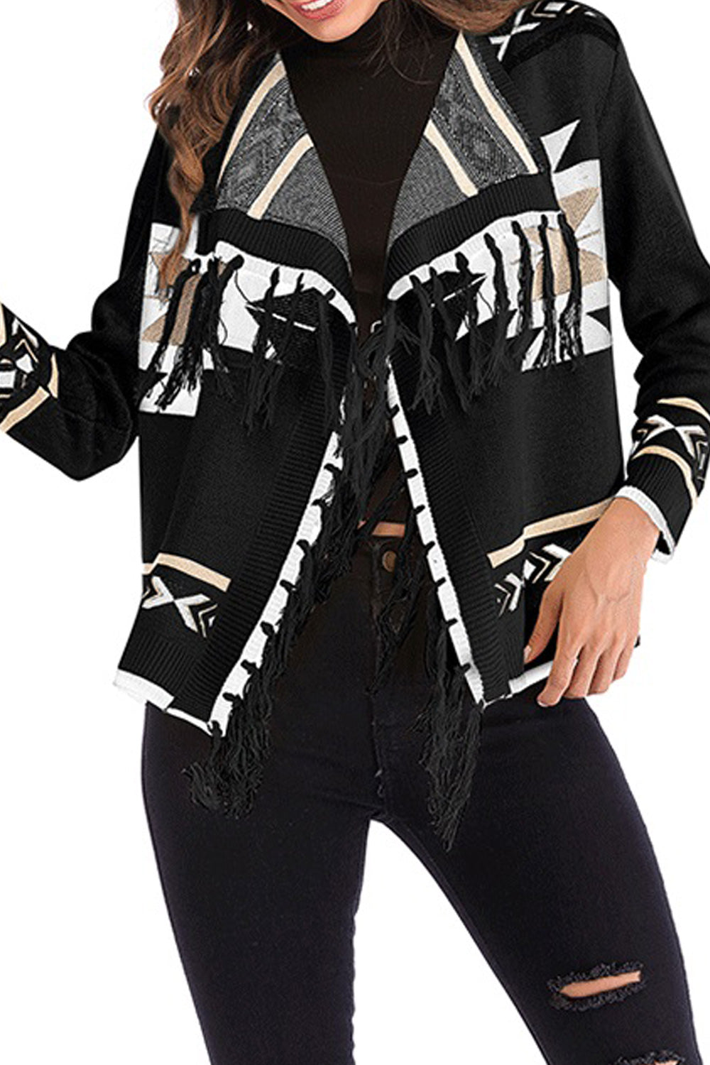 Women Pretty Tassel Decorated Long Sleeve Warm Fashionable Cardigan