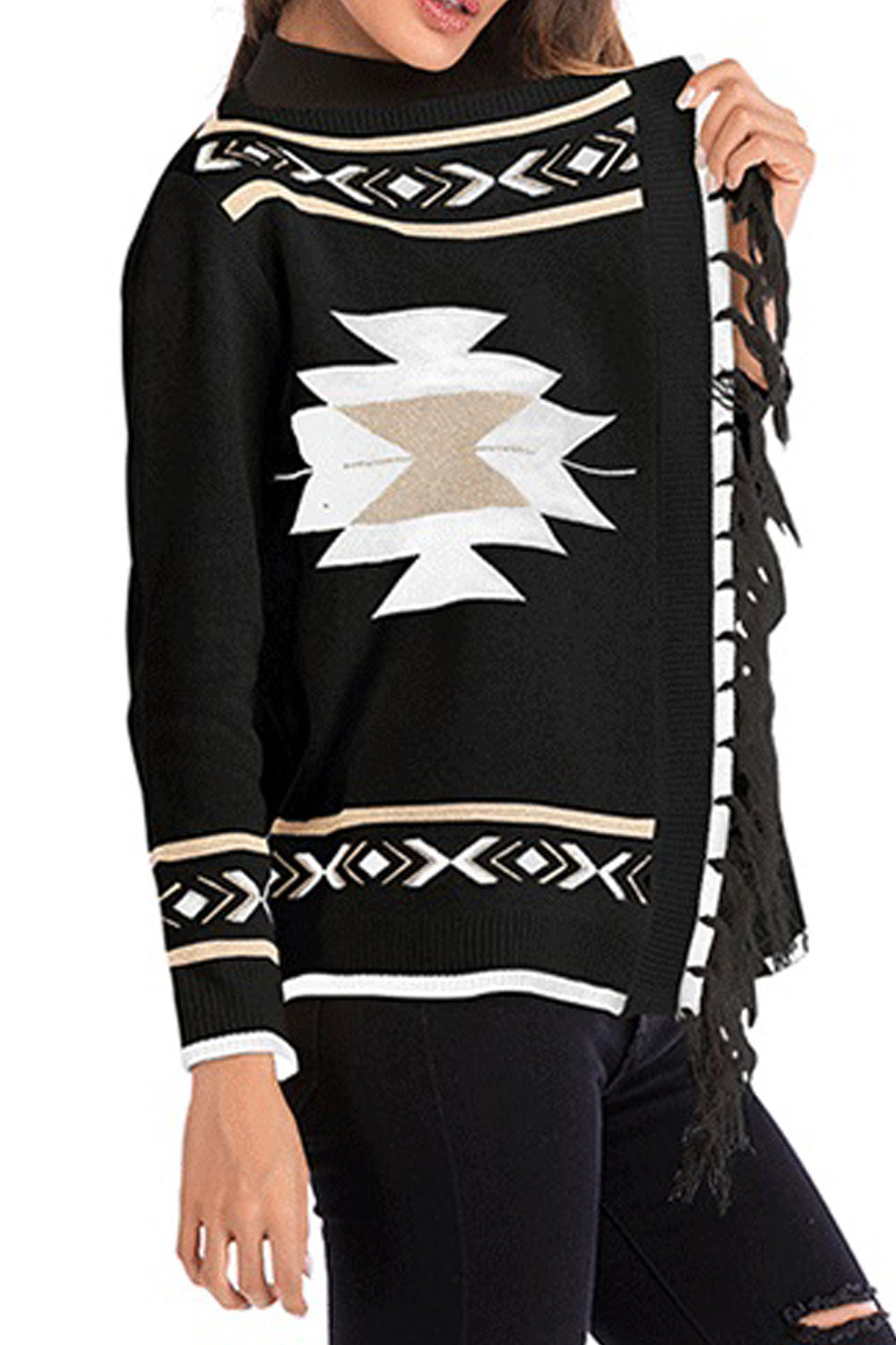 Women Pretty Tassel Decorated Long Sleeve Warm Fashionable Cardigan