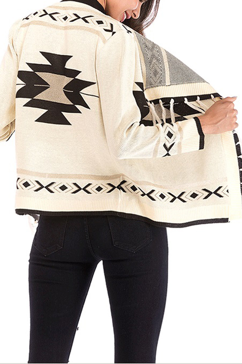Women Pretty Tassel Decorated Long Sleeve Warm Fashionable Cardigan