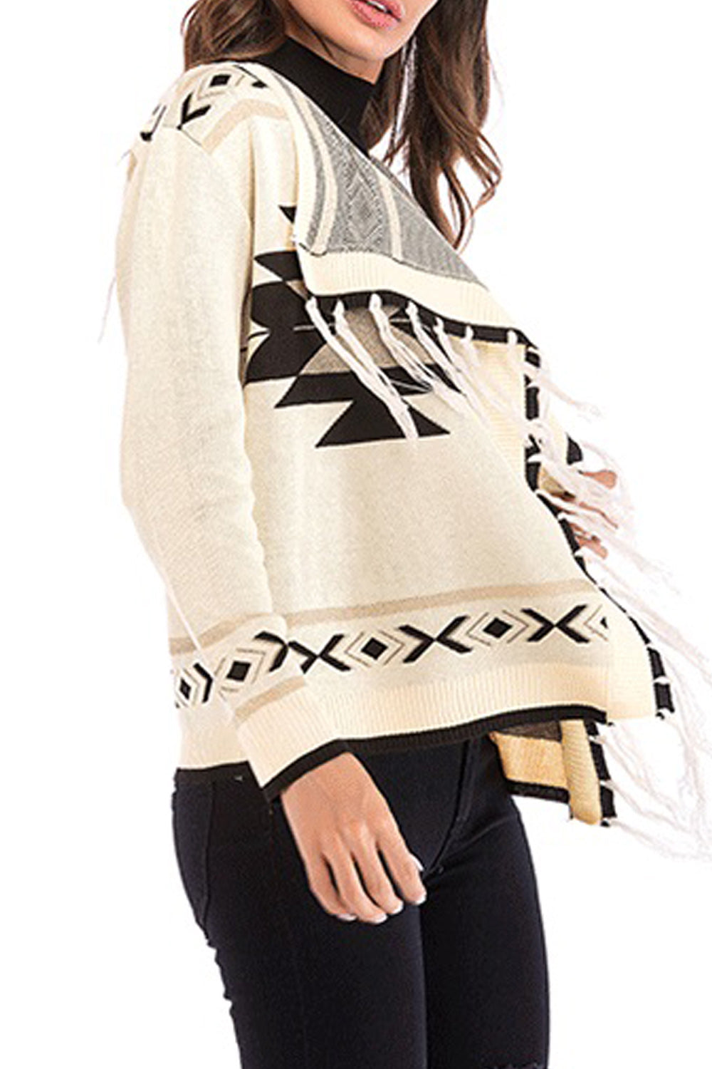 Women Pretty Tassel Decorated Long Sleeve Warm Fashionable Cardigan