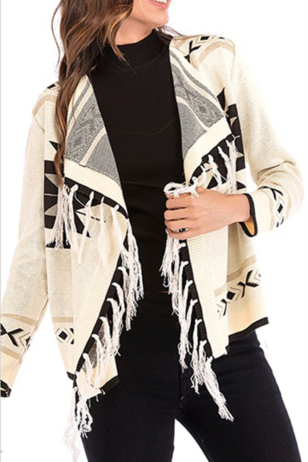 Women Pretty Tassel Decorated Long Sleeve Warm Fashionable Cardigan