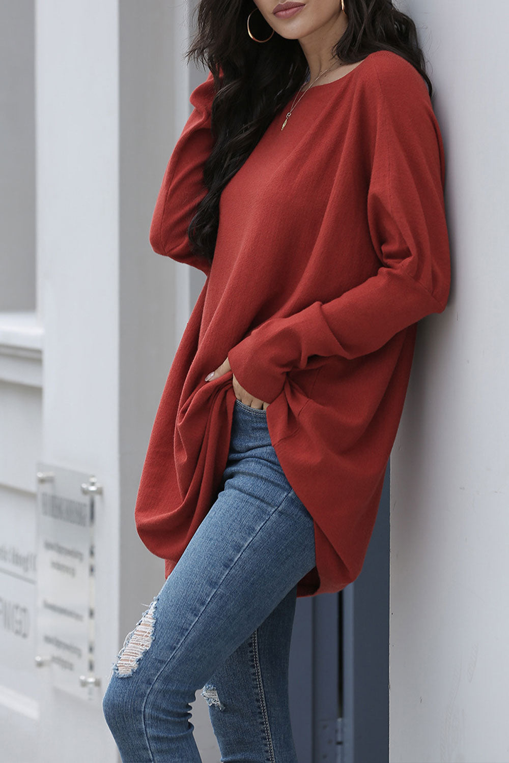 Women Soft Comfortable Long Sleeve Warm Solid Colored Sweater