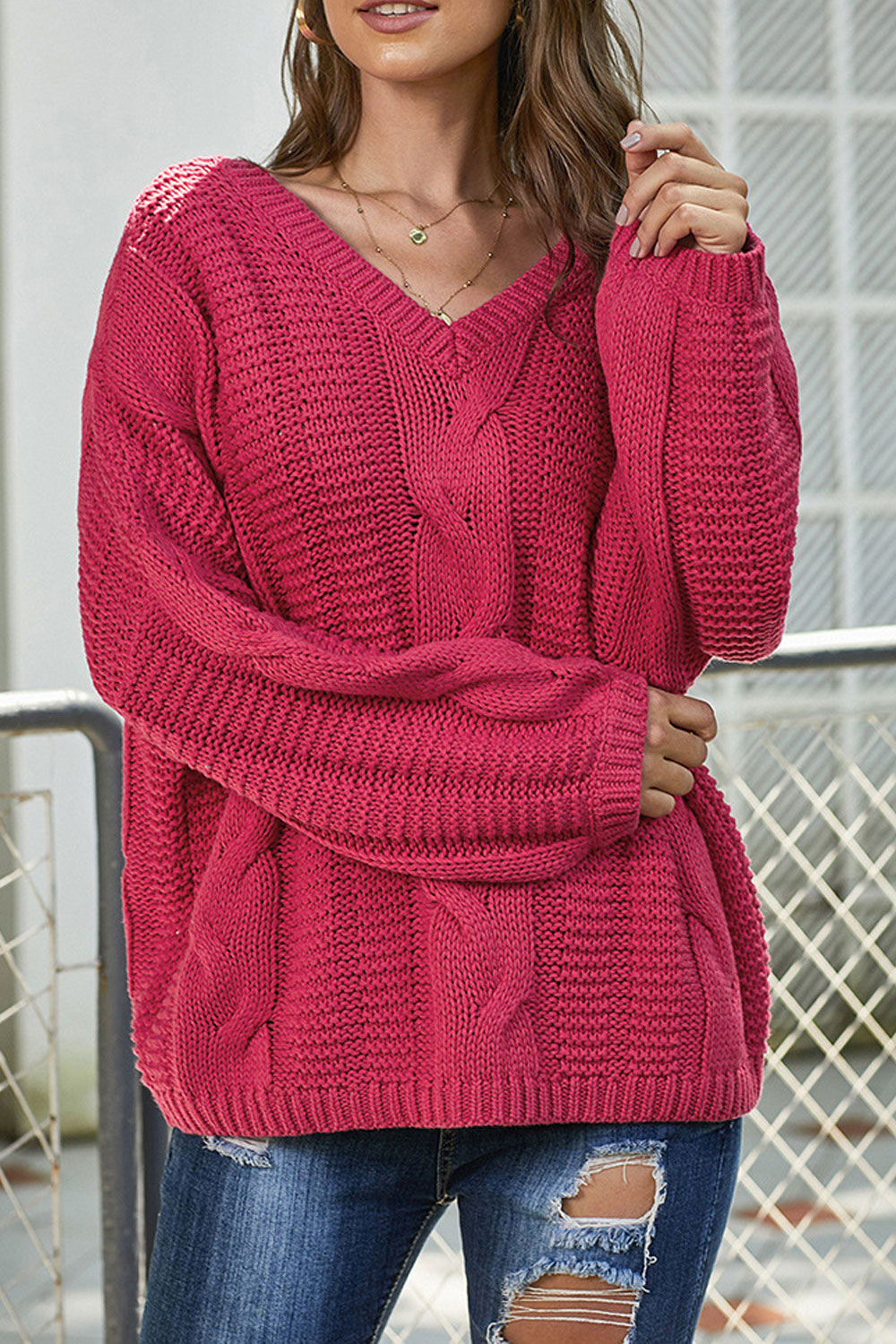 Women Loose Style Warm Knitted Solid Colored Sweater