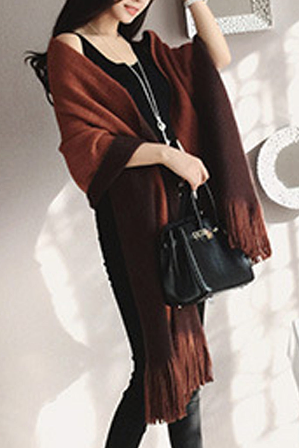 Women Pretty Solid Pattern Cashmere Soft Breathable Shawl