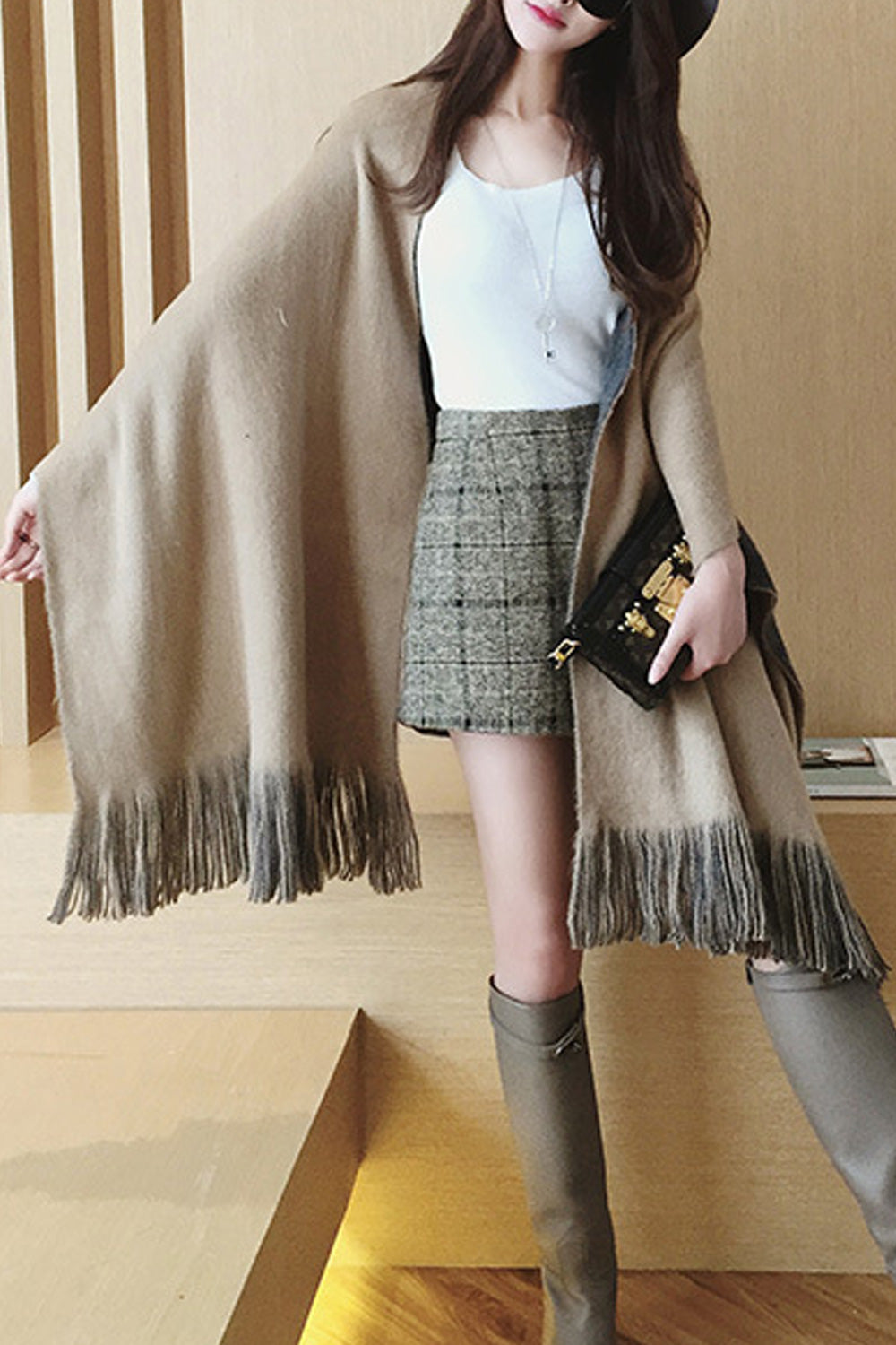 Women Pretty Solid Pattern Cashmere Soft Breathable Shawl