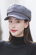 Women Warm Head Protection Plaid Outdoor Beret Hat