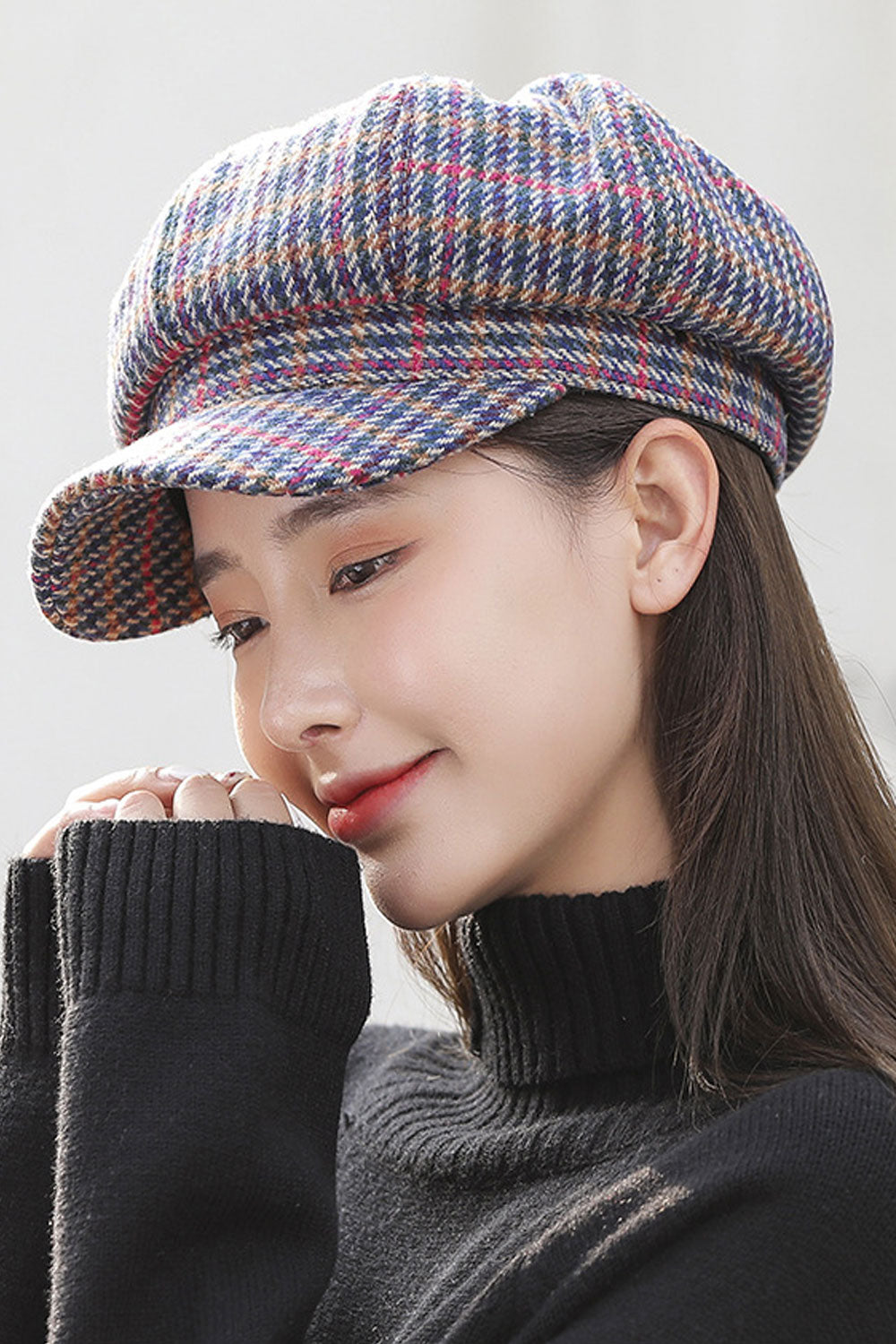 Women Warm Head Protection Plaid Outdoor Beret Hat