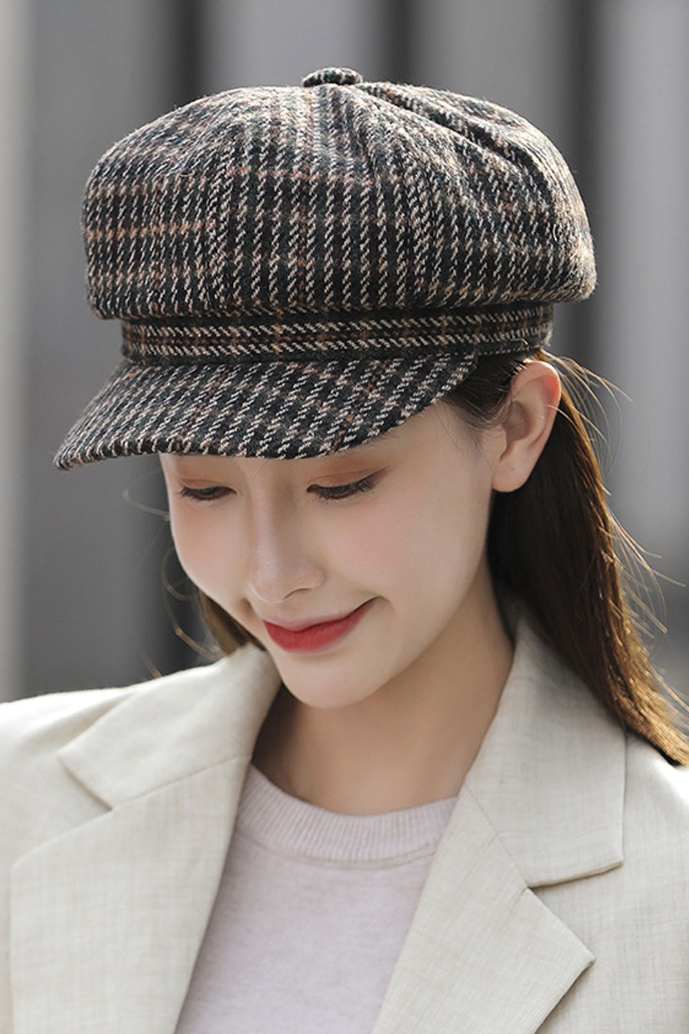 Women Warm Head Protection Plaid Outdoor Beret Hat