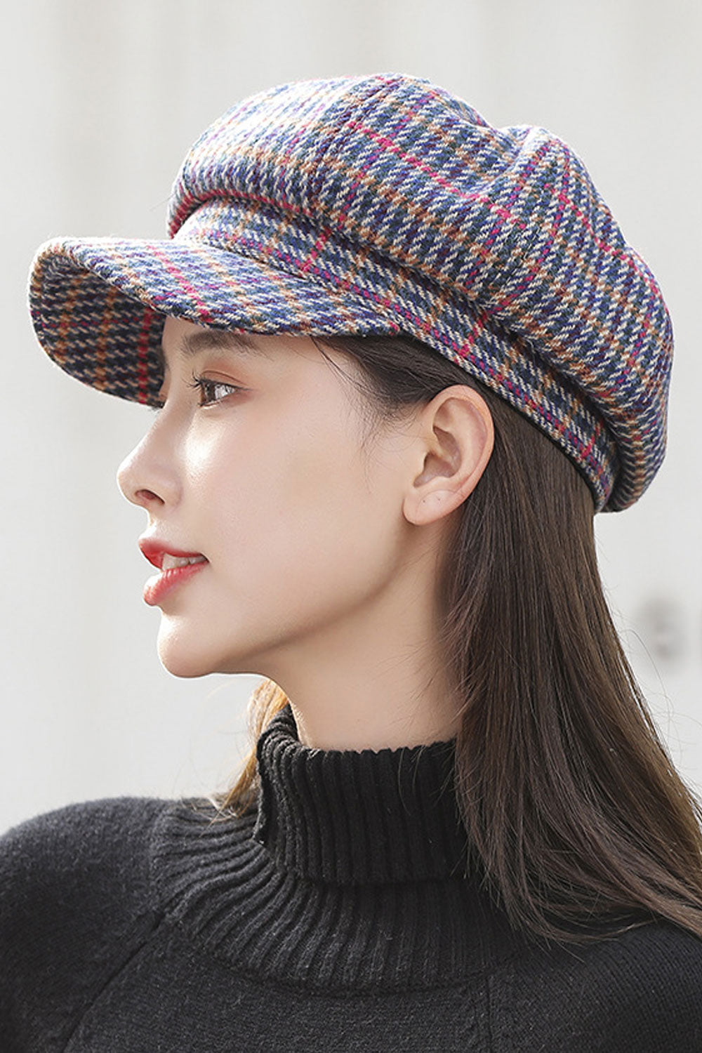 Women Warm Head Protection Plaid Outdoor Beret Hat