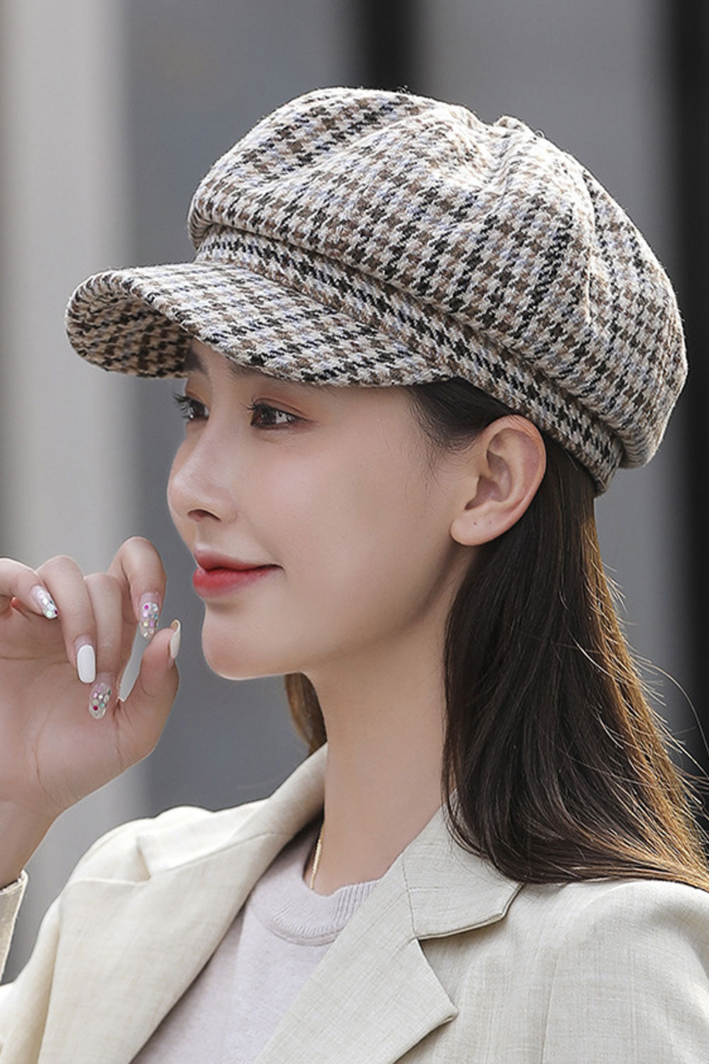Women Warm Head Protection Plaid Outdoor Beret Hat