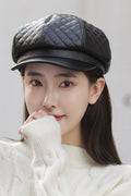 Women Cold Protection PU Leather Warm Beret Hat
