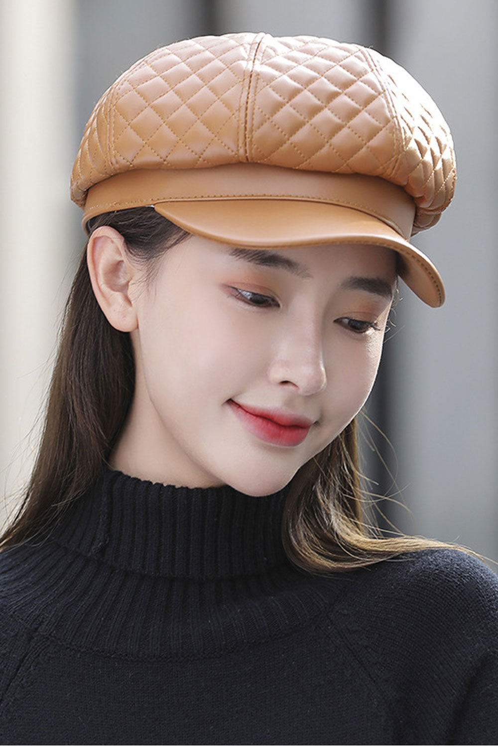 Women Cold Protection PU Leather Warm Beret Hat