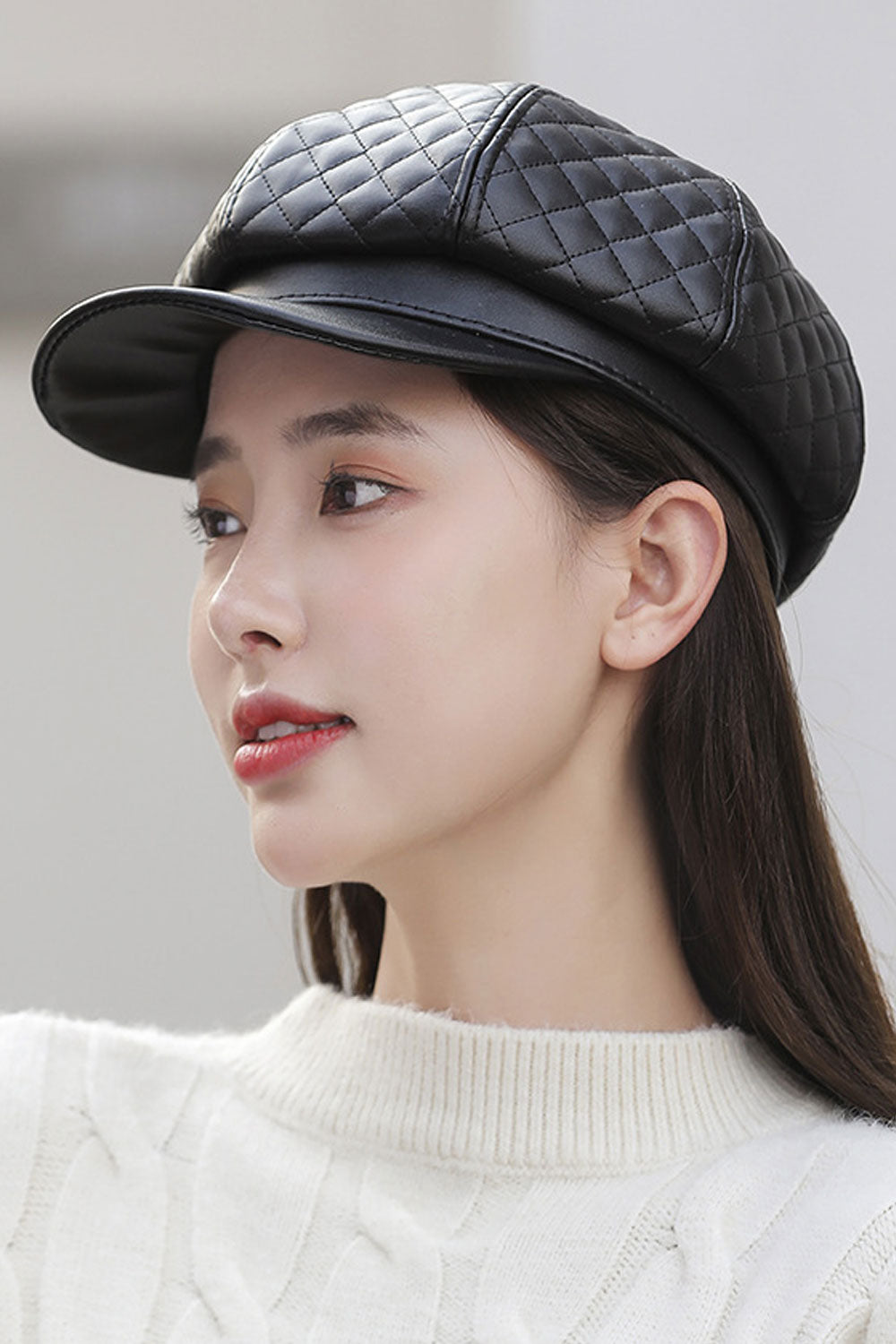Women Cold Protection PU Leather Warm Beret Hat