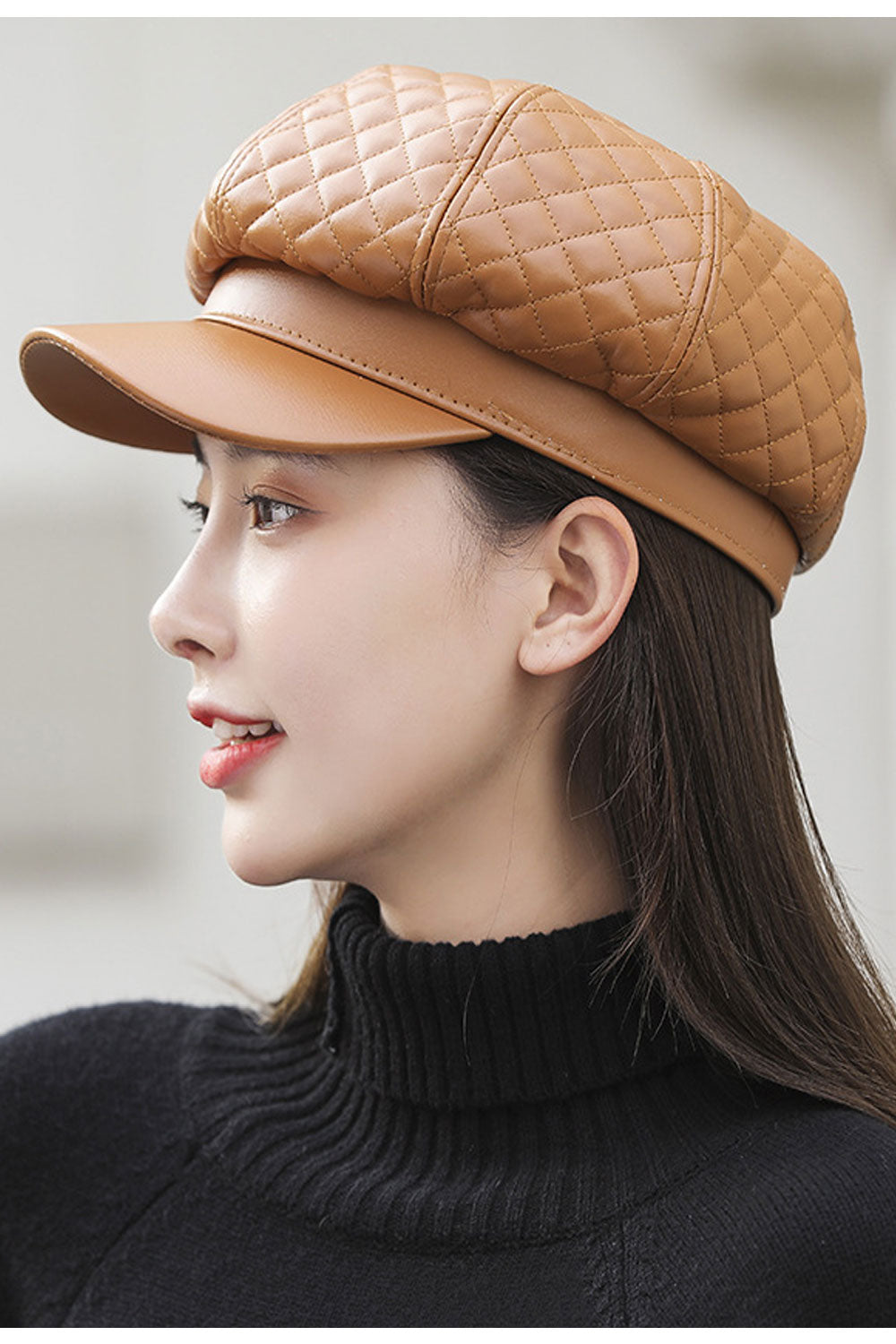 Women Cold Protection PU Leather Warm Beret Hat