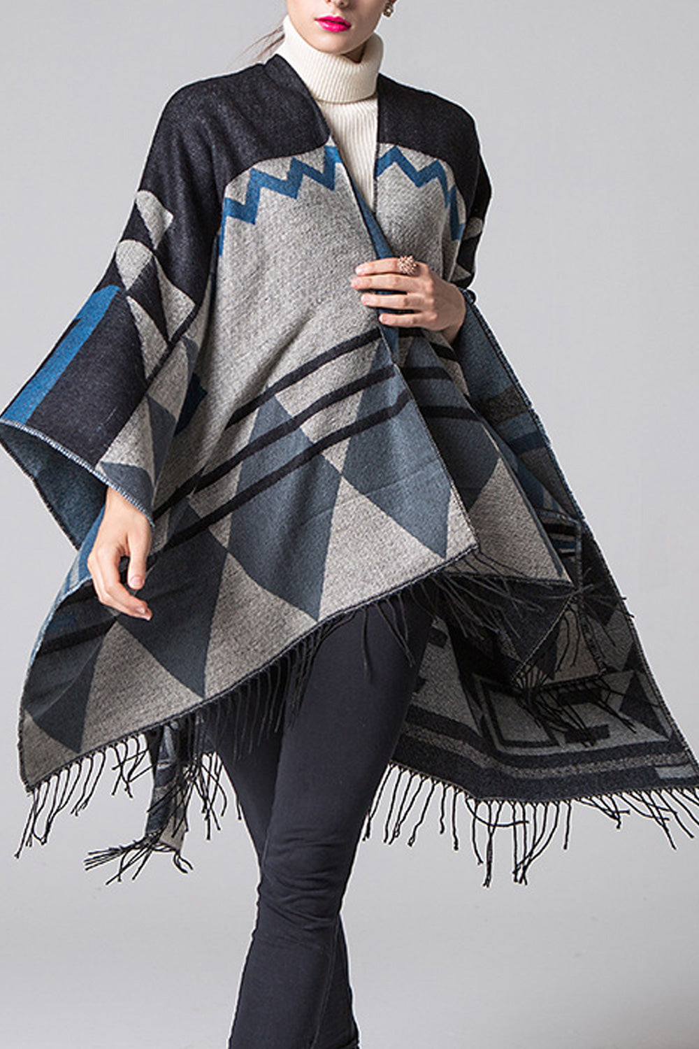 Women Fashionable Tassel Decorated Printed Style Thick Shawl