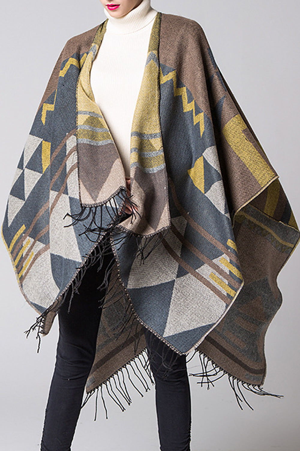 Women Fashionable Tassel Decorated Printed Style Thick Shawl