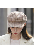 Women Lovely Dome Styled Trendy Plaid Pattern Beret Hat