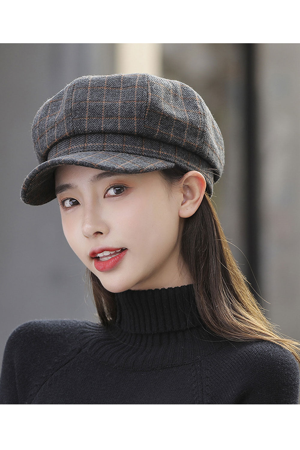 Women Lovely Dome Styled Trendy Plaid Pattern Beret Hat