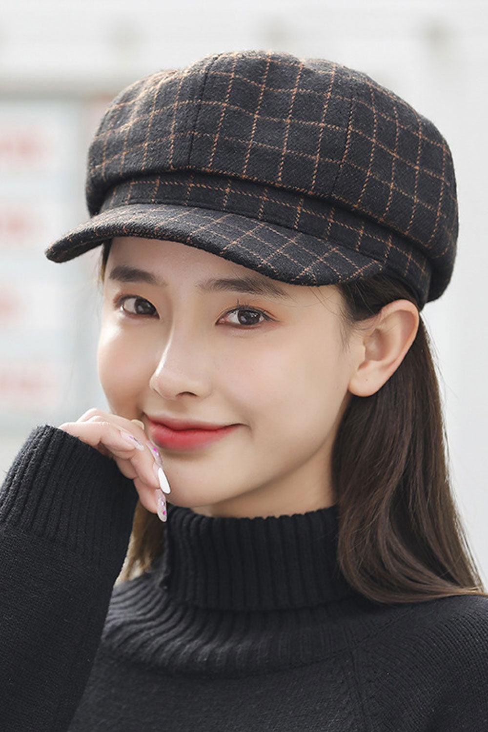 Women Lovely Dome Styled Trendy Plaid Pattern Beret Hat