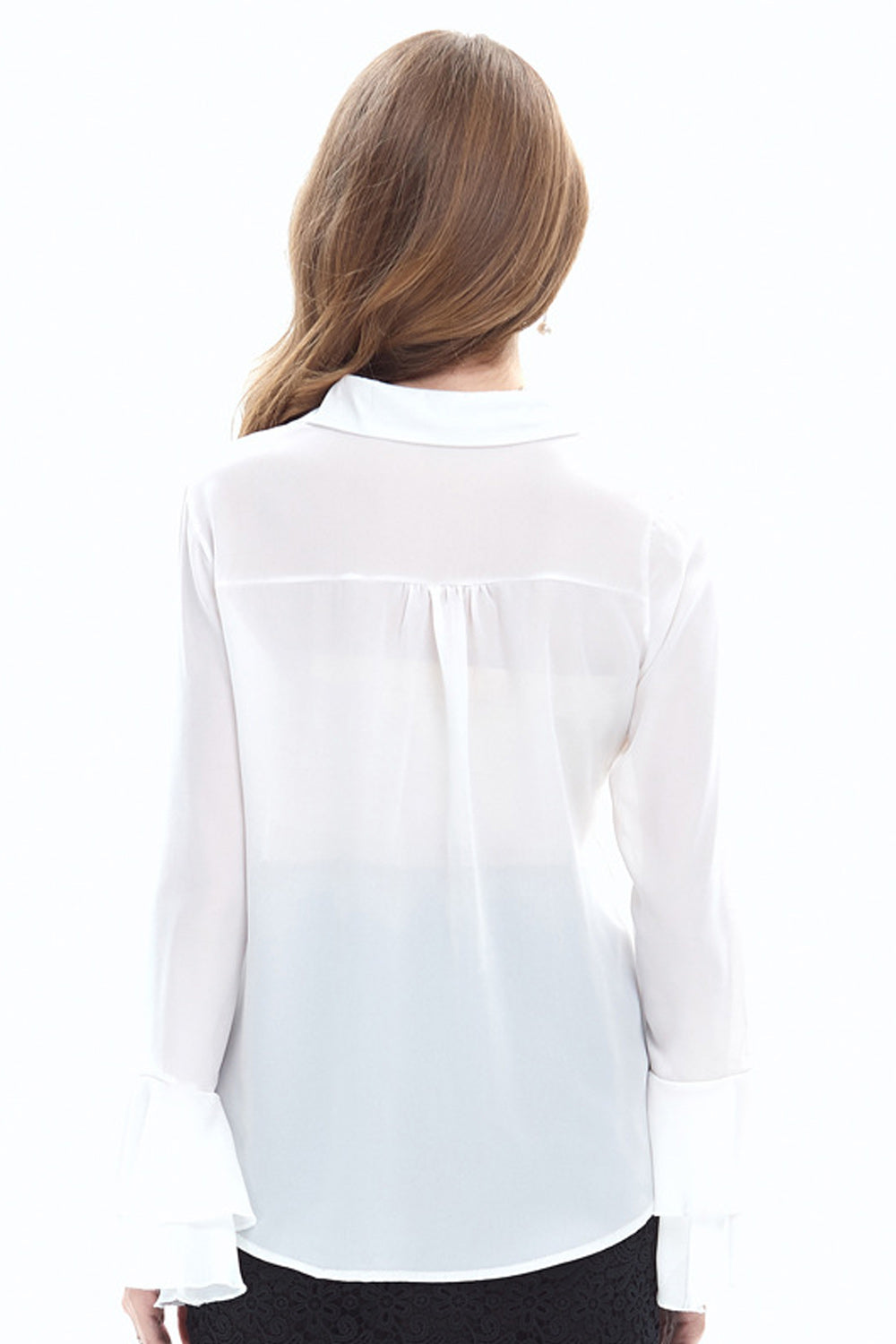 Women Trumpet Long Sleeve Button Closure Solid Colored Shirt