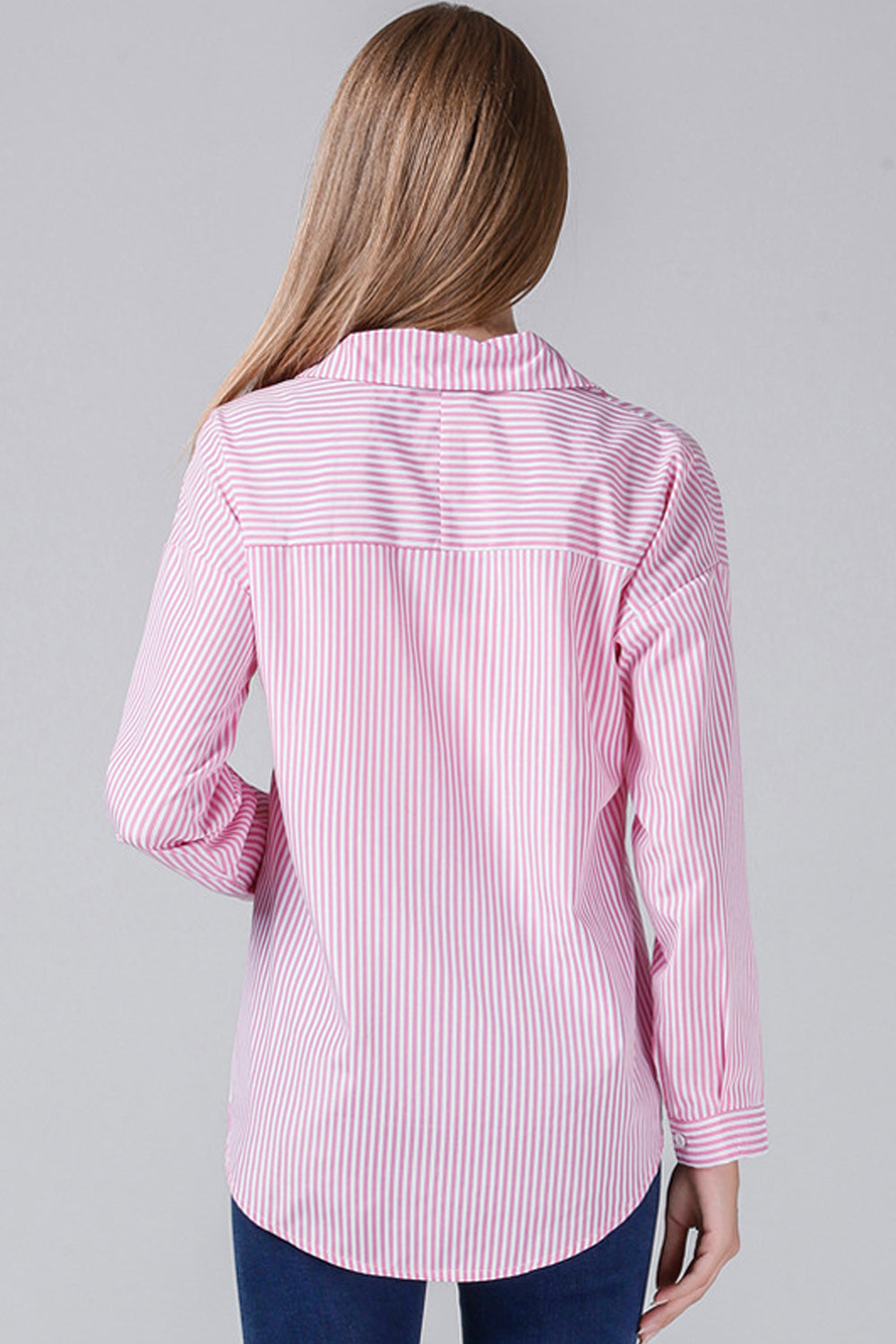 Women Collar Neck Fashionable Striped Pattern Lovely Shirt