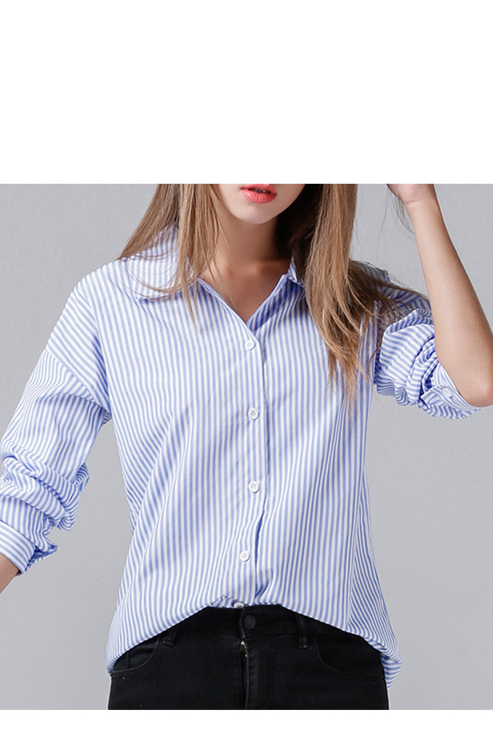 Women Collar Neck Fashionable Striped Pattern Lovely Shirt