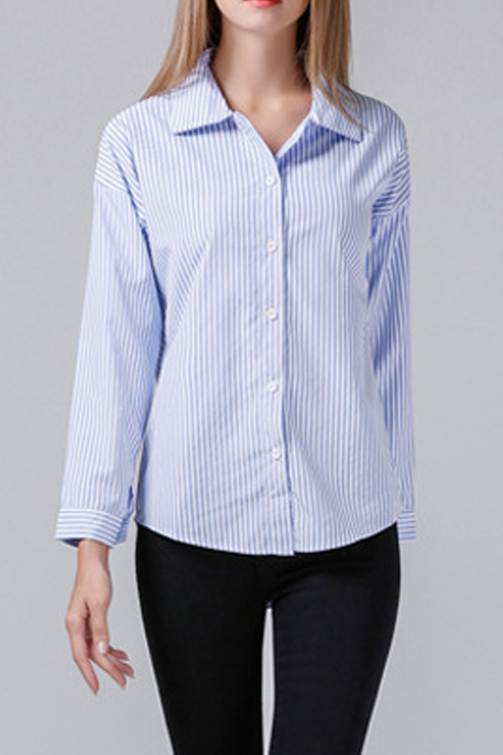 Women Collar Neck Fashionable Striped Pattern Lovely Shirt