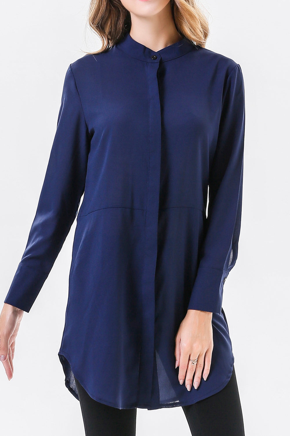Women Mid Length Long Sleeve Solid Colored Magnificent Shirt