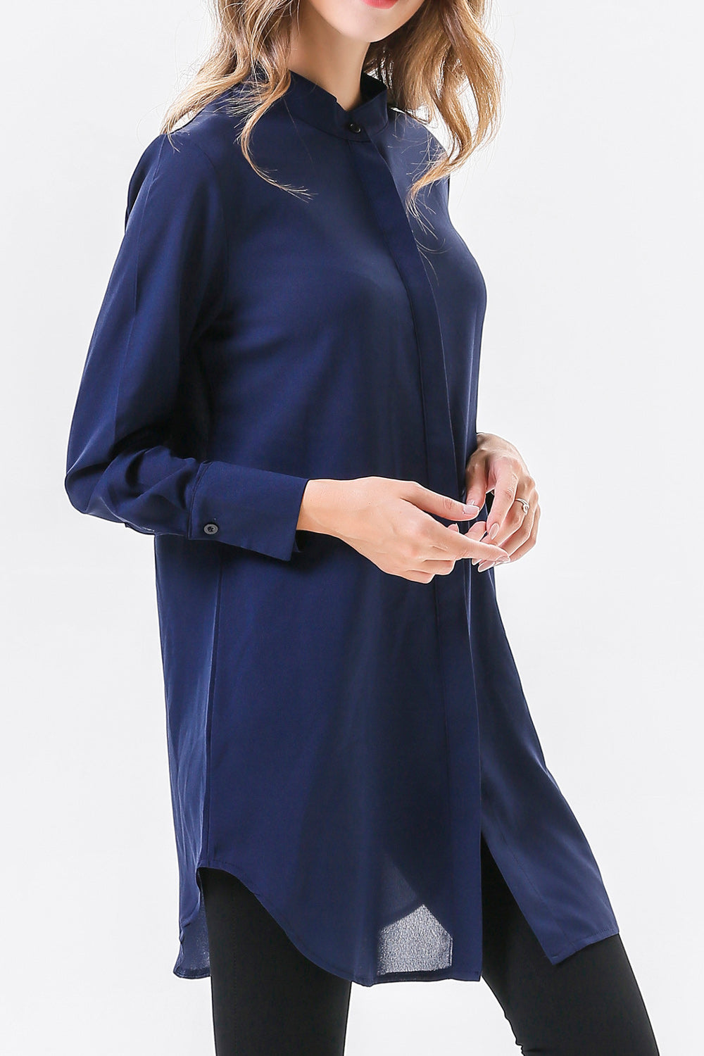 Women Mid Length Long Sleeve Solid Colored Magnificent Shirt