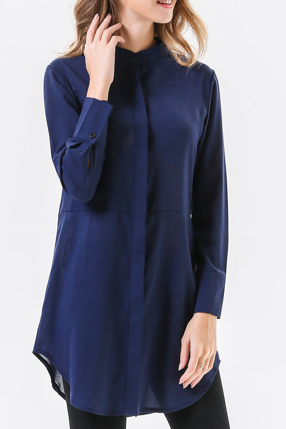 Women Mid Length Long Sleeve Solid Colored Magnificent Shirt