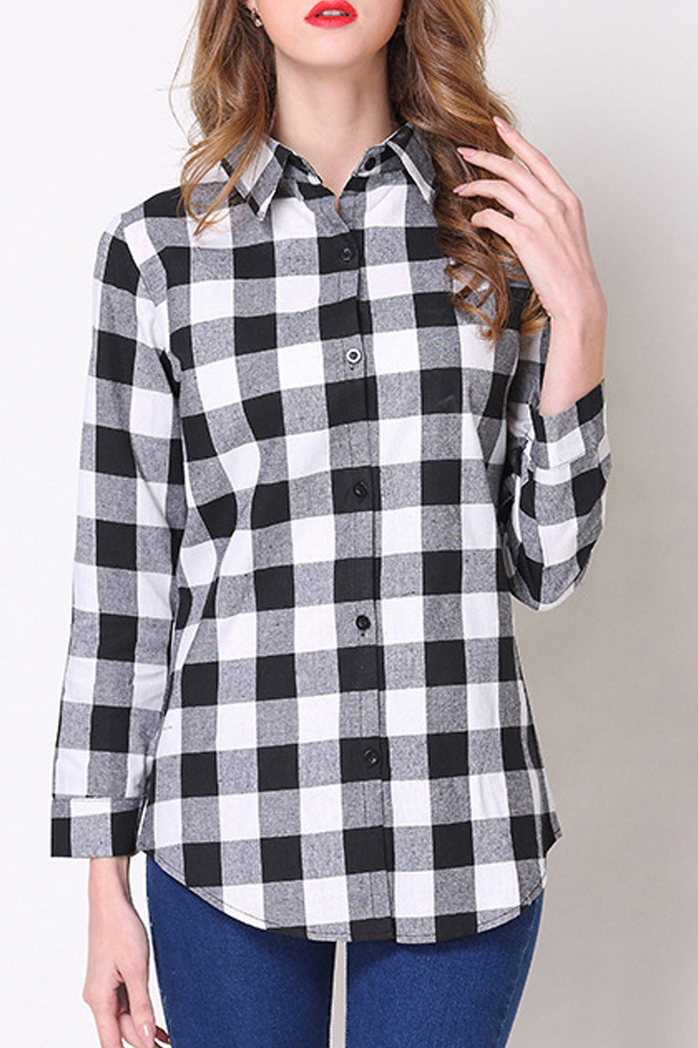 Women Stylish Plaid Pattern Long Sleeve Comfortable Shirt