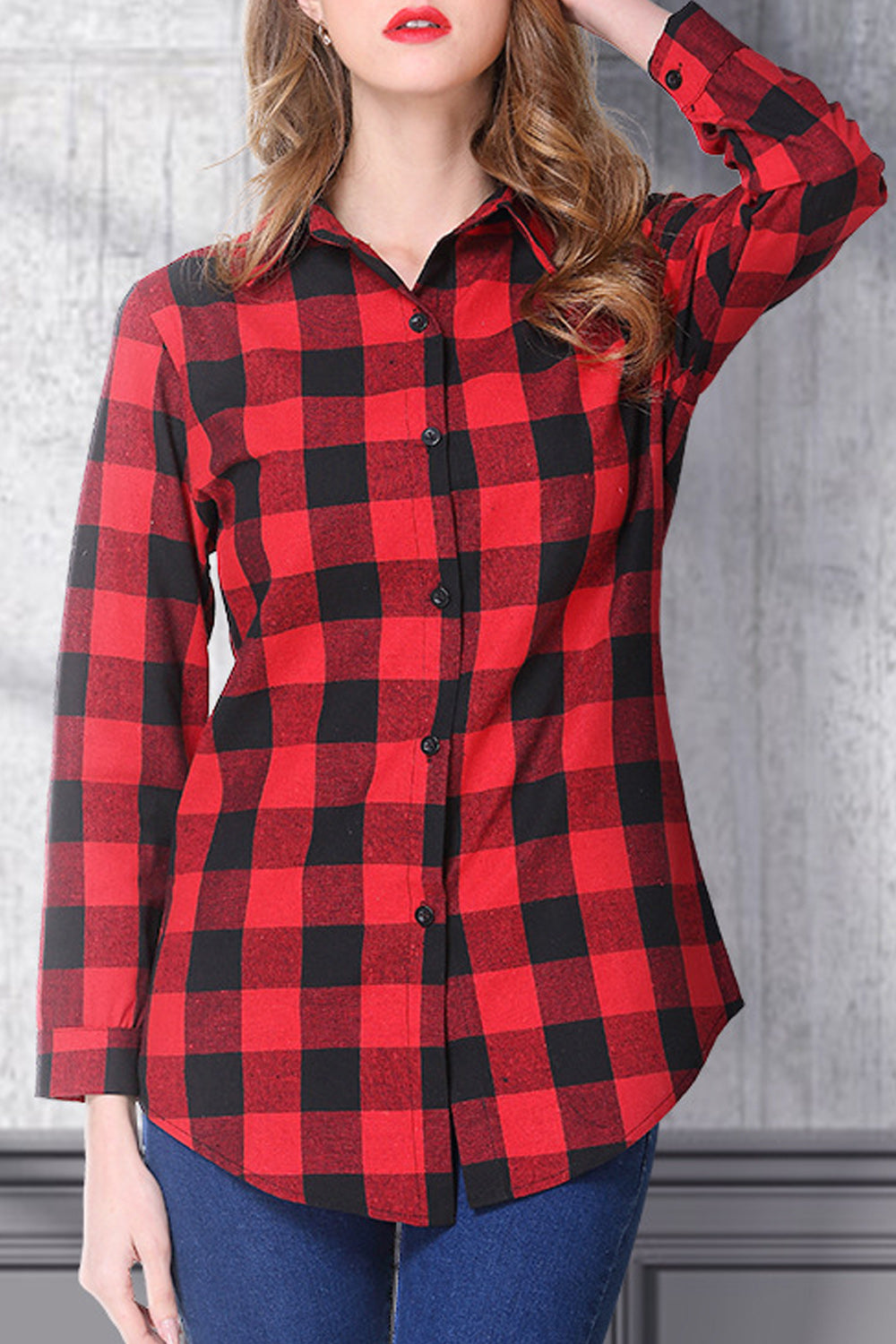 Women Stylish Plaid Pattern Long Sleeve Comfortable Shirt