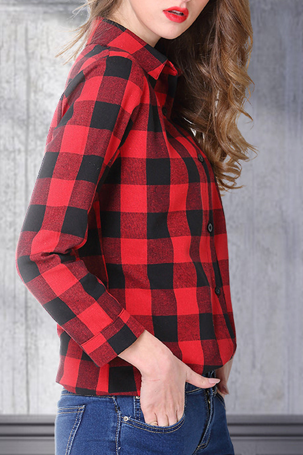 Women Stylish Plaid Pattern Long Sleeve Comfortable Shirt
