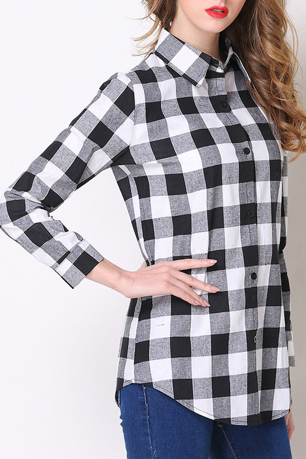 Women Stylish Plaid Pattern Long Sleeve Comfortable Shirt