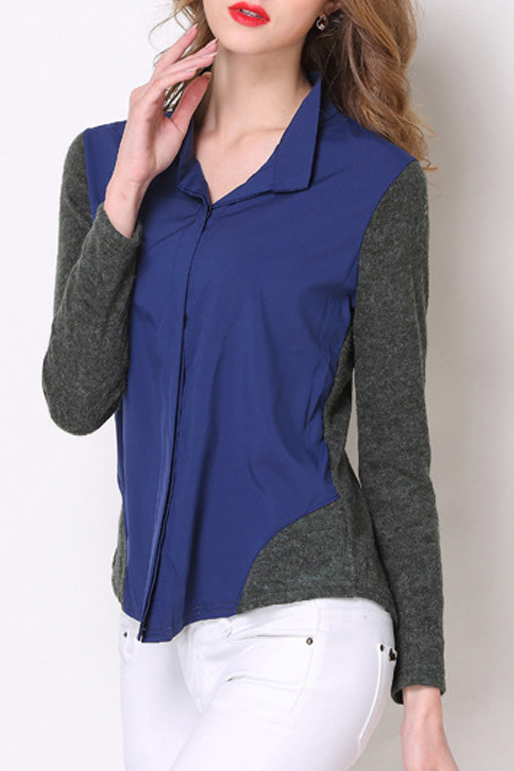 Women Slim Fit Soft Spring Season Long Sleeve Stand Up Collar Shirt