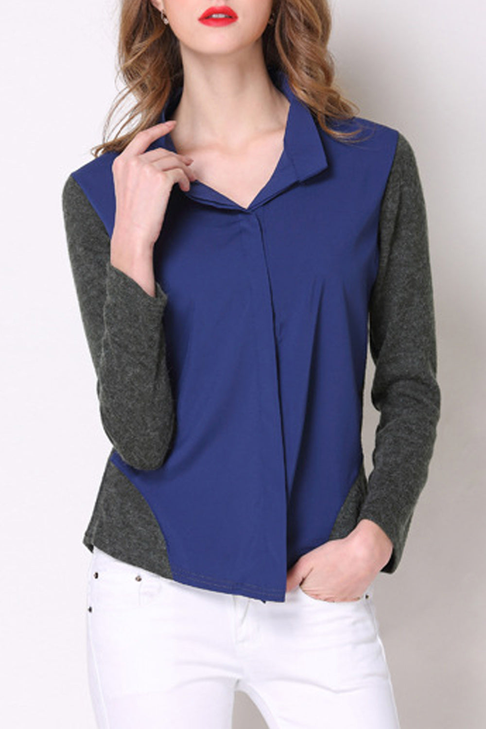 Women Slim Fit Soft Spring Season Long Sleeve Stand Up Collar Shirt