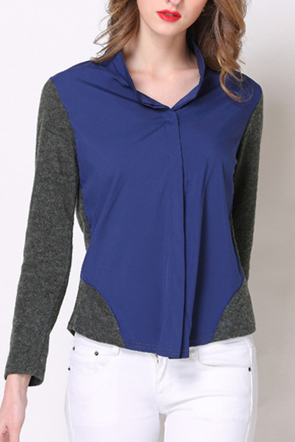 Women Slim Fit Soft Spring Season Long Sleeve Stand Up Collar Shirt