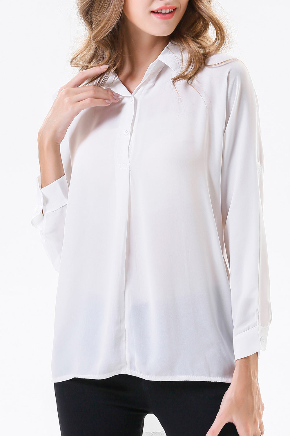 Women Casual Solid Colored Collar Neck Breathable Shirt
