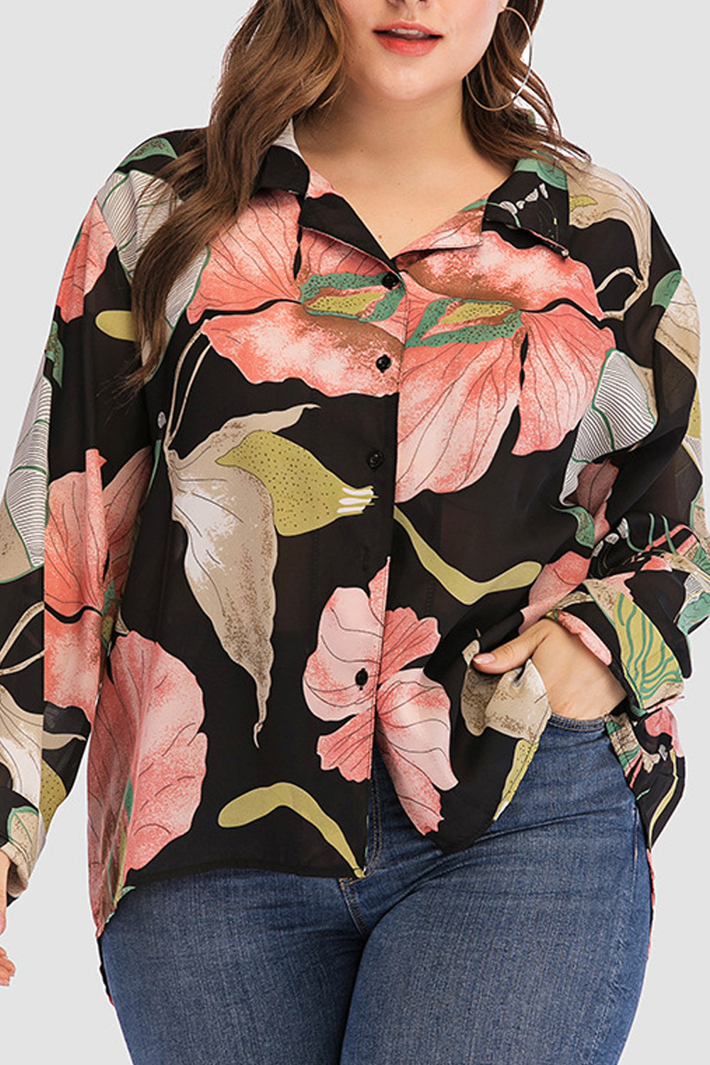 Women Beautiful Flower Printed Loose Long Sleeve Stylish Shirt