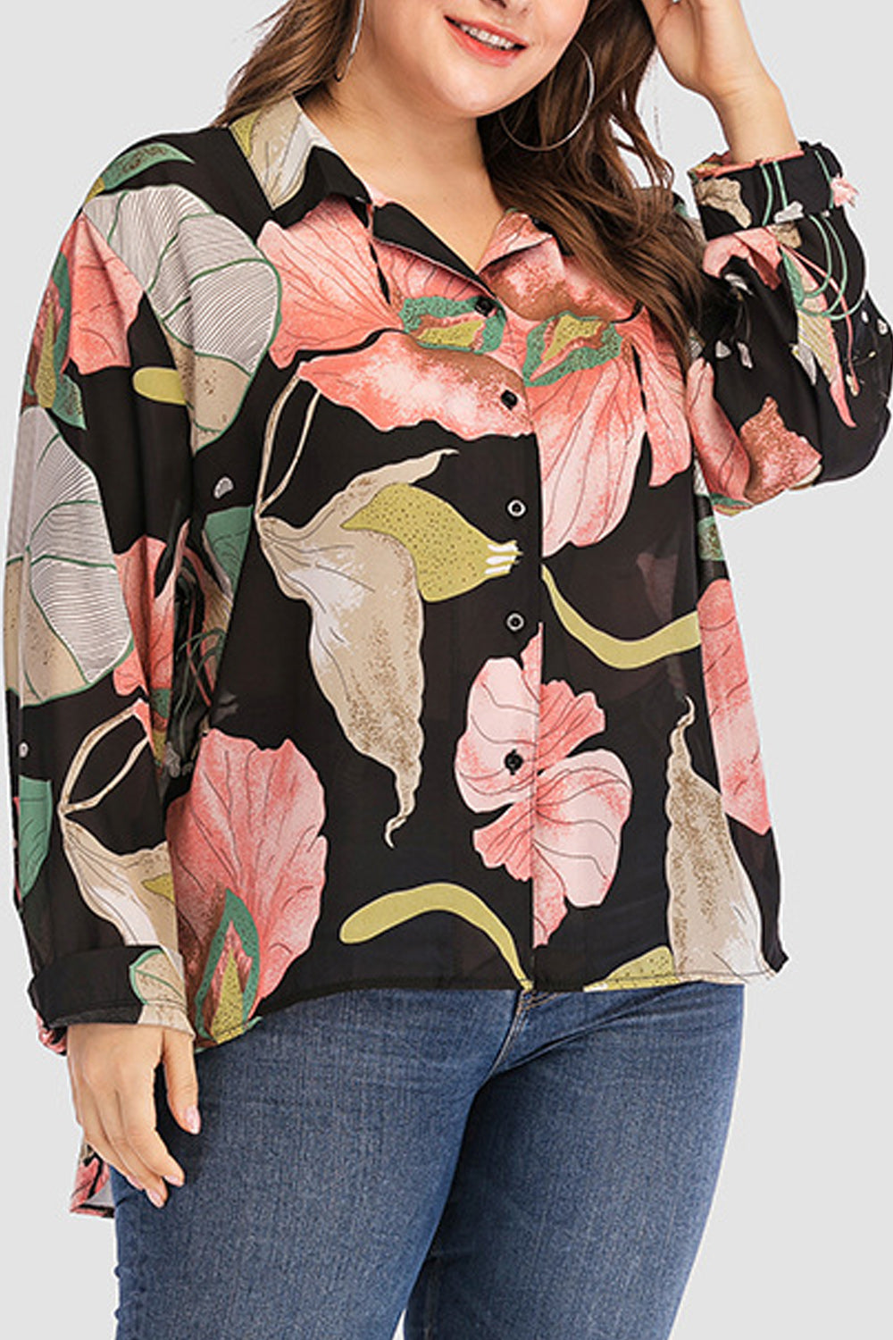 Women Beautiful Flower Printed Loose Long Sleeve Stylish Shirt