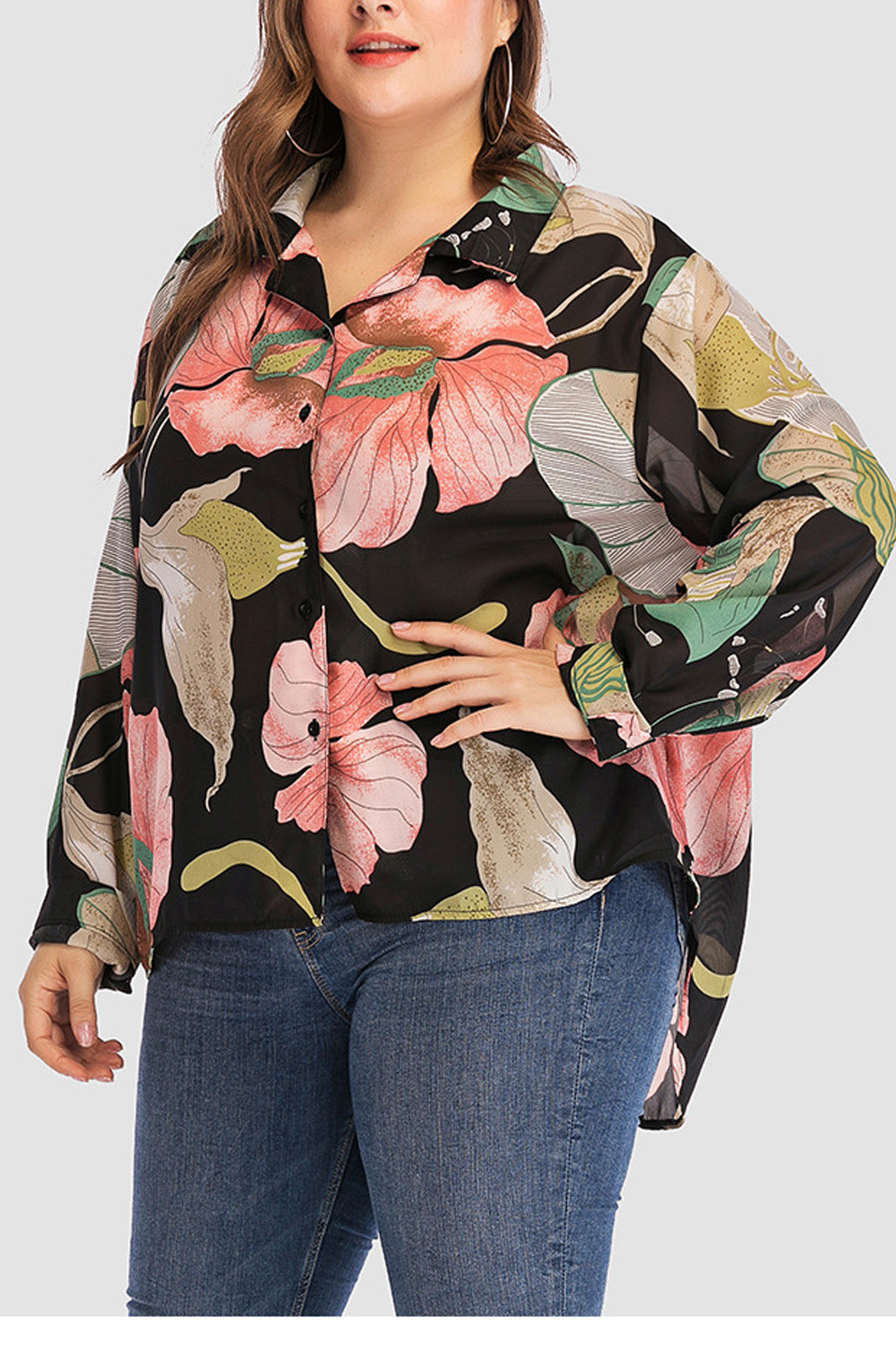 Women Beautiful Flower Printed Loose Long Sleeve Stylish Shirt