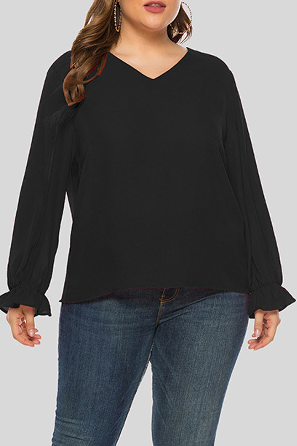 Women Elegant Solid Colored V-Neck Trendy Stylish Casual Shirt