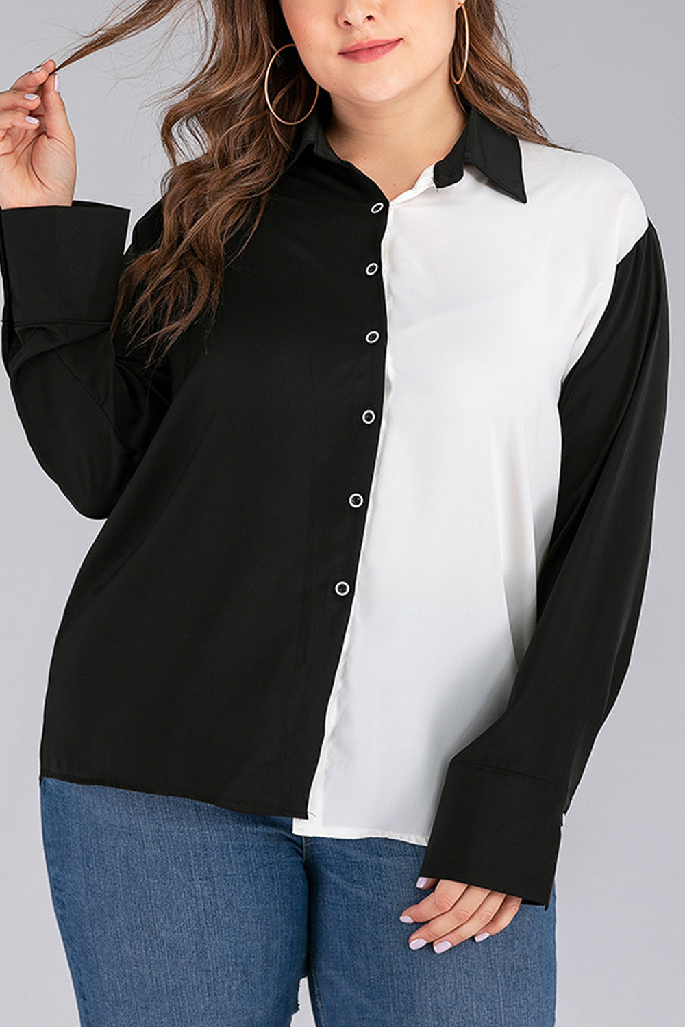 Women Button Down Long Sleeve Classy Collar Neck Casual Shirt