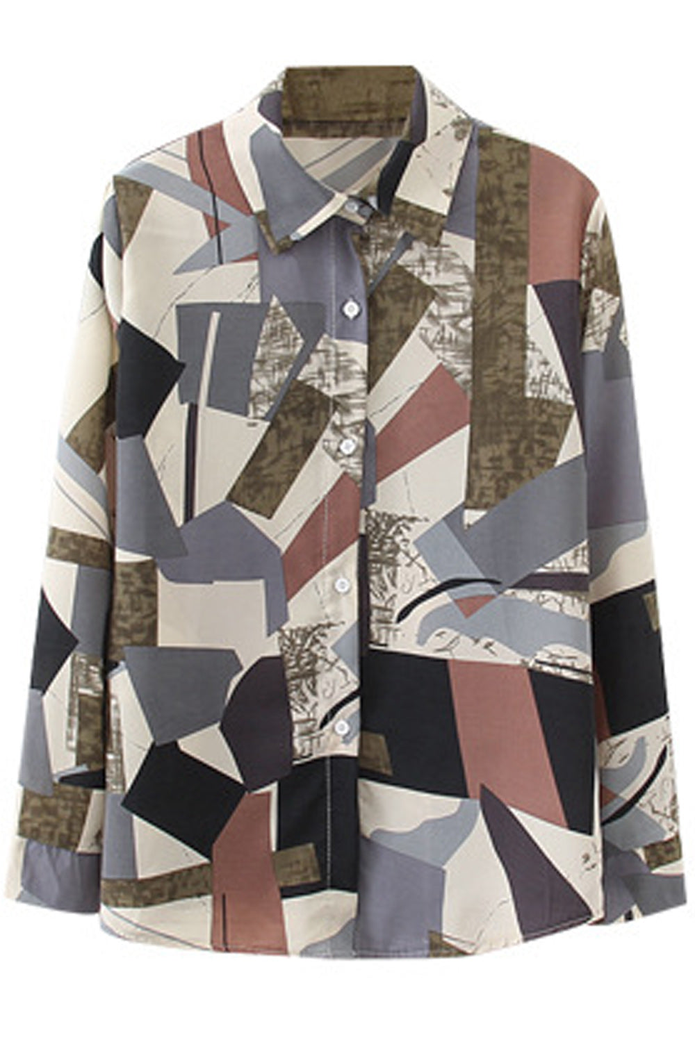 Women Convenient Button Closure Printed Style Long Sleeve Shirt