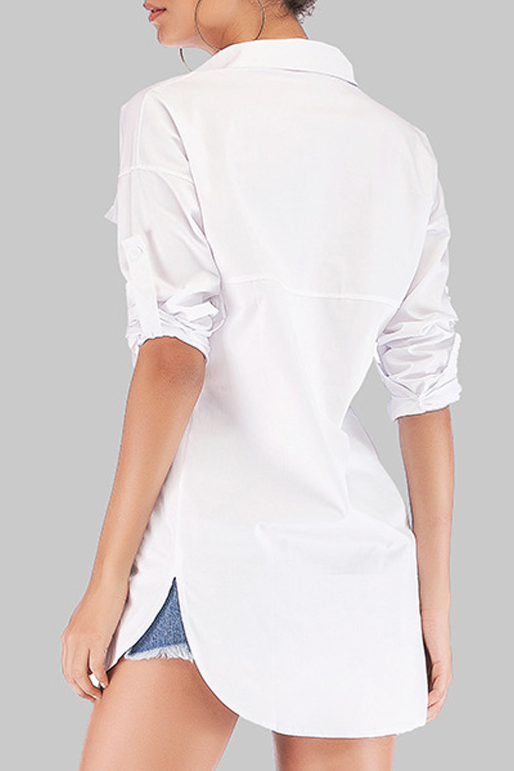 Women Solid Colored Long Sleeve Collar Neck Soft Loose Shirt