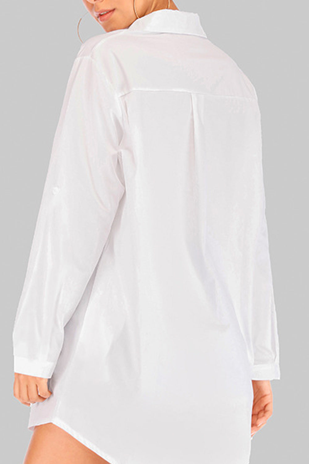 Women Simple V-Neck Solid Colored Loose long Sleeve Shirt